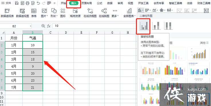 气温柱状图可以帮助我们直观看出气温的